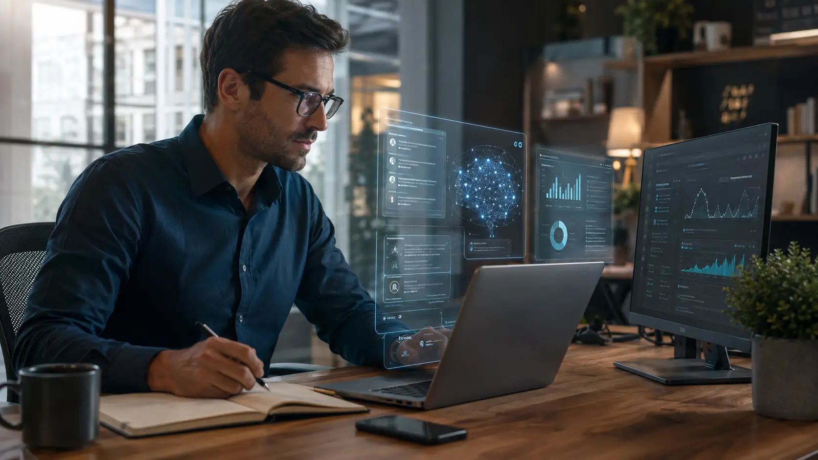 Home 18 profissional utilizando inteligencia artificial em uma atividade de trabalho